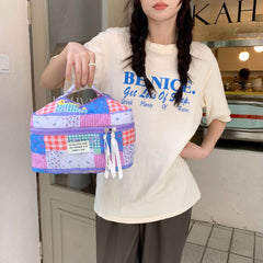 Floral Stitching Women's Cosmetic Bag Large Capacity Portable Wash