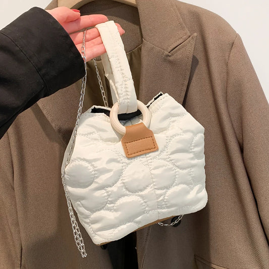 Flower Pattern Bucket Bag Women?s Handbag Purse Cotton Pad Small Tote Bag