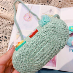 Flower Straw Bucket Bag Women Shoulder Messenger Woven Beach Travel Mini Purse