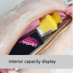 Fluffy Pig Bag Women Cartoon Pig Sling Bag Animal Pig Shaped Plush Shoulder Bag