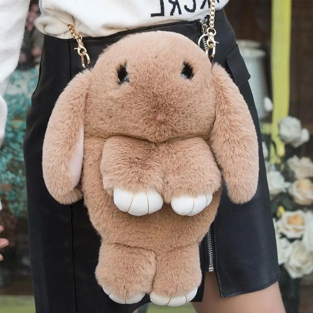 Fluffy Rabbit Fur Pompoms Chain Bag Women Cartoon Rabbit Sling Bag