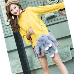 Fluffy Rabbit Fur Pompoms Chain Bag Women Cartoon Rabbit Sling Bag