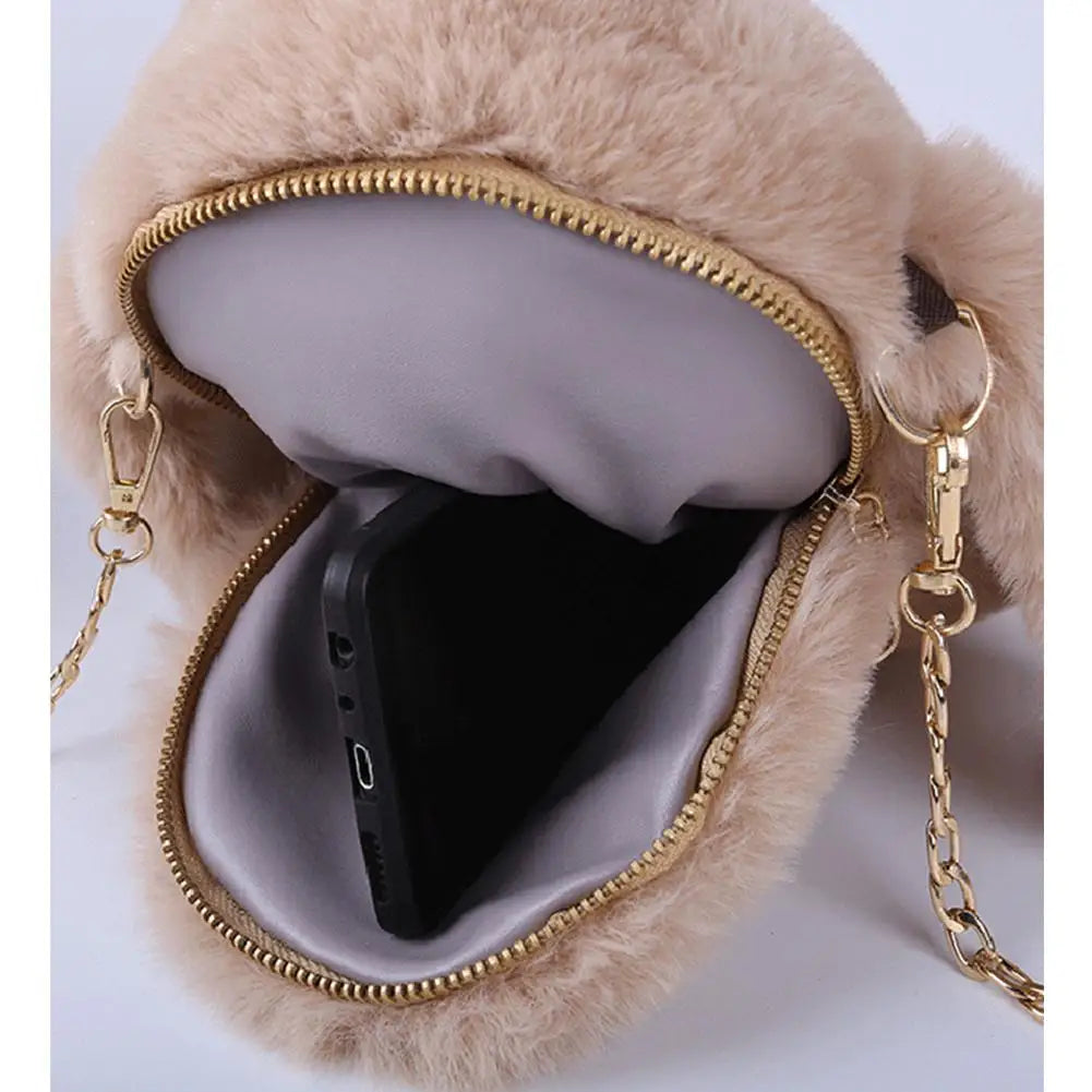 Fluffy Rabbit Fur Pompoms Chain Bag Women Cartoon Rabbit Sling Bag