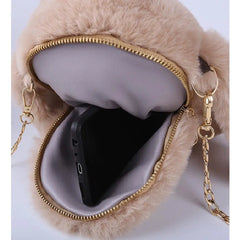 Fluffy Rabbit Fur Pompoms Chain Bag Women Cartoon Rabbit Sling Bag