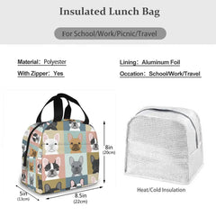 French Bulldog Print Lunch Bag Insulated Thermal Food Tote Women Kids Picnic Bag