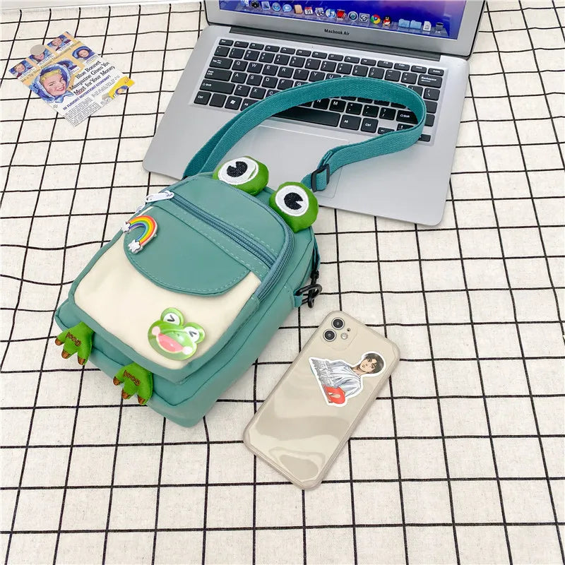 Funny Frog Cartoon Girl Chest Bag Cute Messenger Crossbody Nylon Women Bag