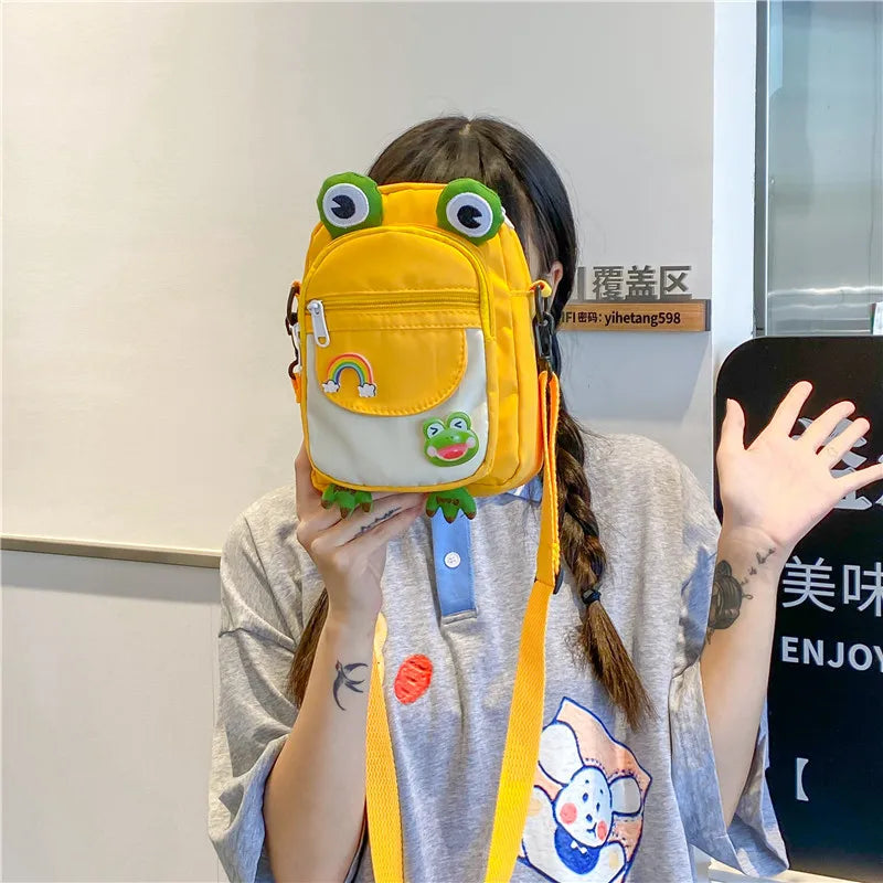 Funny Frog Cartoon Girl Chest Bag Cute Messenger Crossbody Nylon Women Bag