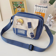 Fur Ball Pendant Canvas Shoulder Bag for Girls Women Crossbody Purse
