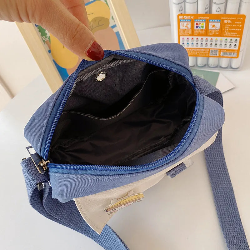 Fur Ball Pendant Canvas Shoulder Bag for Girls Women Crossbody Purse