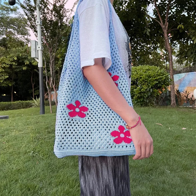 Girl Flower Cut-out Shoulder Bag for Women Large Capacity Versatile Handbag