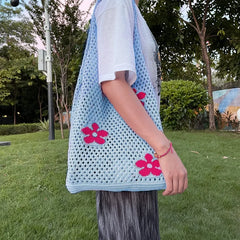 Girl Flower Cut-out Shoulder Bag for Women Large Capacity Versatile Handbag