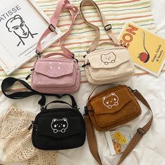 Harajuku Japanese Corduroy Messenger Bag Student Shoulder Travel Purse