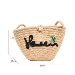 Girls Straw Beach Bag Woven Shoulder Bag Raffia Bucket Rattan Bags
