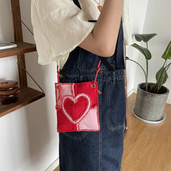Love Heart Canvas Crossbody Bag Corduroy Women's Mini Shoulder Bag