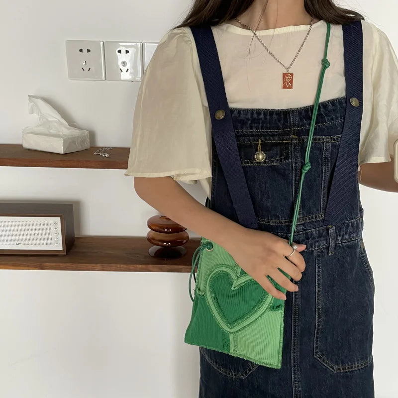 Love Heart Canvas Crossbody Bag Corduroy Women's Mini Shoulder Bag
