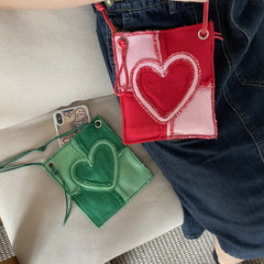 Love Heart Canvas Crossbody Bag Corduroy Women's Mini Shoulder Bag