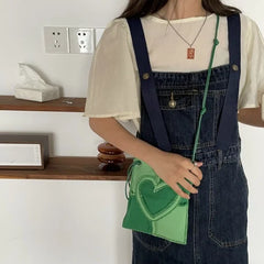 Love Heart Canvas Crossbody Bag Corduroy Women's Mini Shoulder Bag