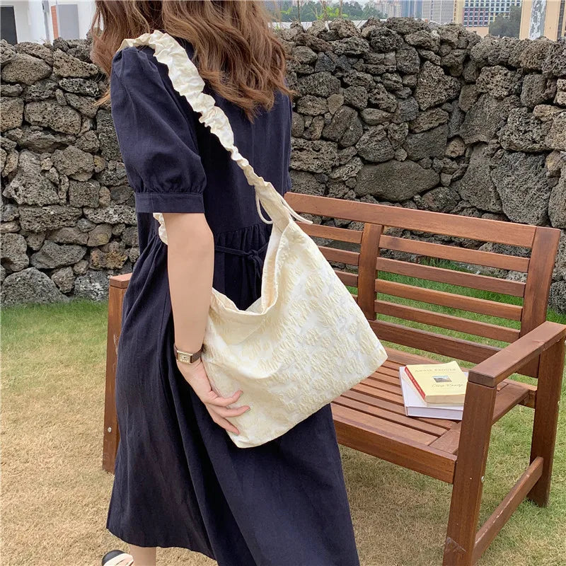 Pink Pleated Shoulder Strap Tote Handbag Floral Summer Crossbody Bag