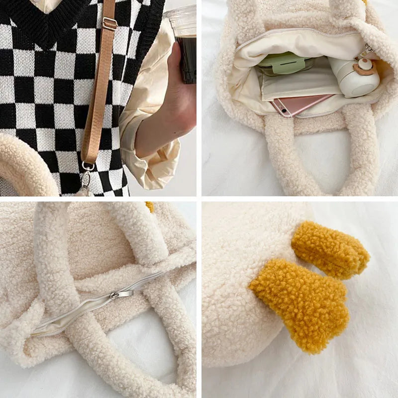 Cashmere Woman Shoulder Bag Goose Shape Girl Handbag Winter Messenger Bags