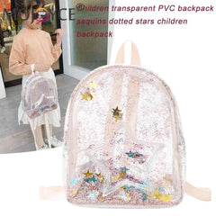 Glitter Stars PVC School Bag - Kids Love Transparent Shine Starry Backpack