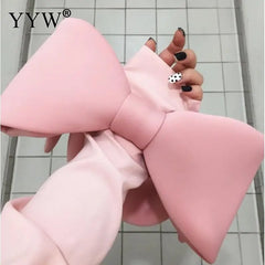 Summer Woman Pink Spliced Bow Handbag