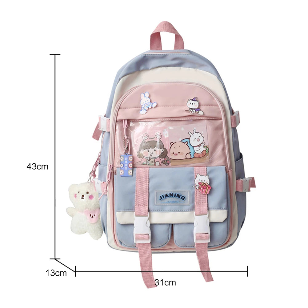 Harajuku Women Backpack Multi-Pocket Nylon Students School Bag