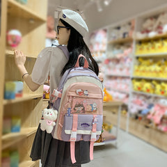 Harajuku Women Backpack Multi-Pocket Nylon Students School Bag