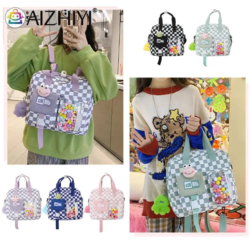 Japanese Plaid Shoulder Backpack Large Capacity Student Girl Travel Schoolbag
