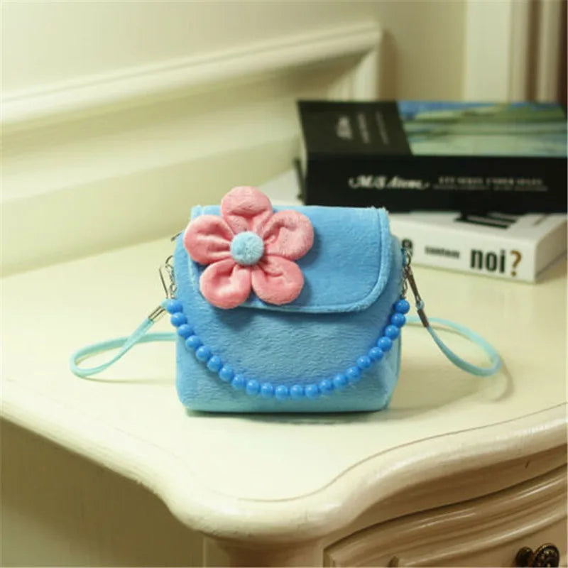 Girls Flower Cross-body Bag Beaded Tote Handbag Gift