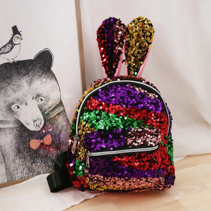 Kids Mini Backpack Purse Rabbit Ear School Bags for Baby Girls Sequins Backpacks