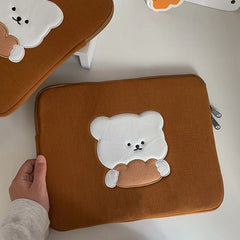 Korea Cotton Soft Sleeve IPad Pouch Cartoon Embroidery Bear Ipad Liner Bag
