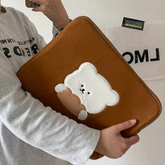Korea Cotton Soft Sleeve IPad Pouch Cartoon Embroidery Bear Ipad Liner Bag