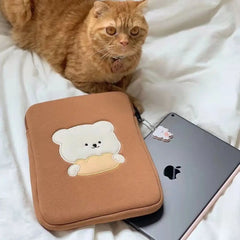 Korea Cotton Soft Sleeve IPad Pouch Cartoon Embroidery Bear Ipad Liner Bag
