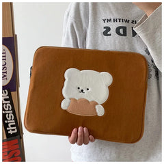 Korea Cotton Soft Sleeve IPad Pouch Cartoon Embroidery Bear Ipad Liner Bag