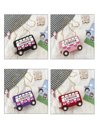 London Bus Girls Shoulder Bag Embroidered Cartoon Women Purses Red
