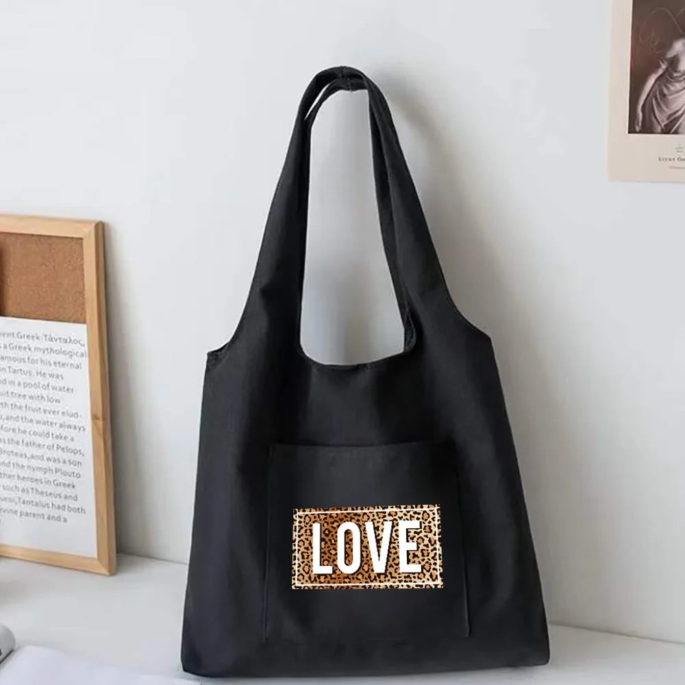 Leopard Print Vest Bag Women's Shoulder Canvas Tote Casual Shopper Shopping Bag
