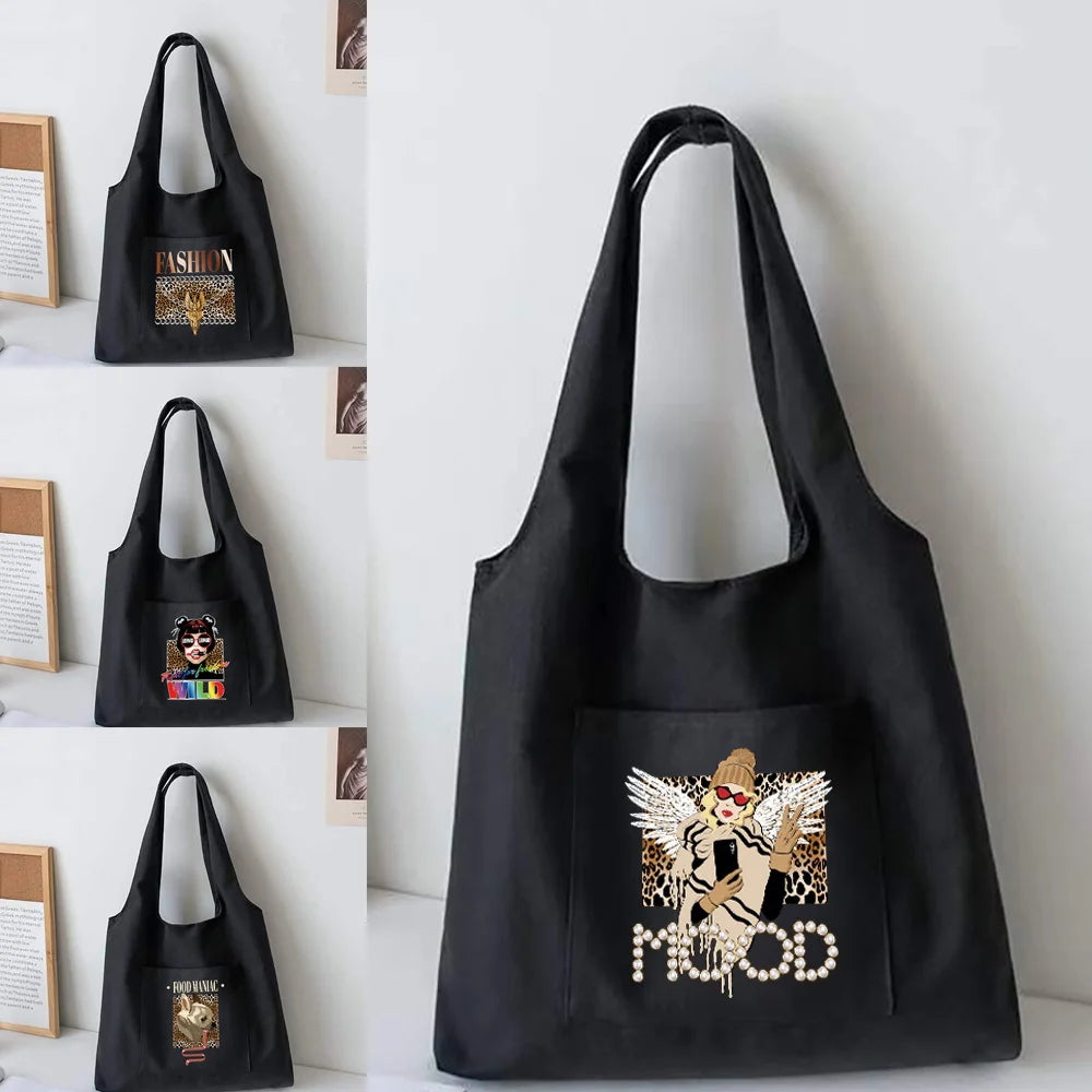 Leopard Print Vest Bag Women's Shoulder Canvas Tote Casual Shopper Shopping Bag