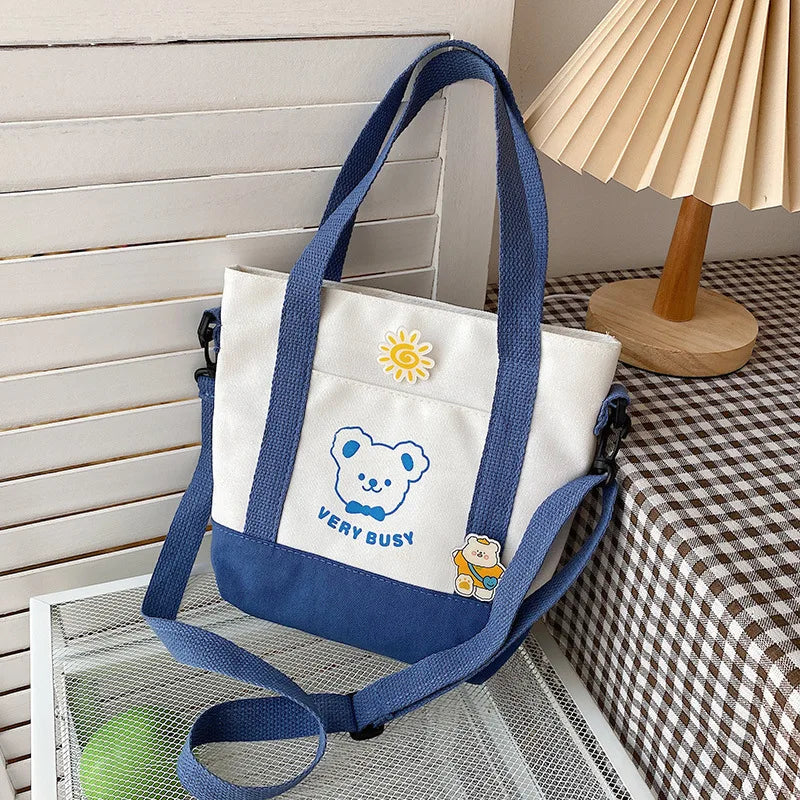 Little Bear Canvas Shoulder Bags Women High-capacity Student Messenger Bag Handb