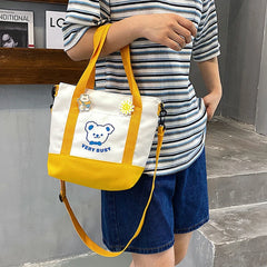 Little Bear Canvas Shoulder Bags Women High-capacity Student Messenger Bag Handb