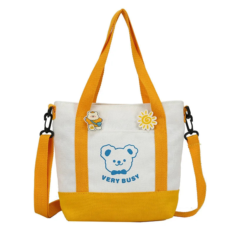 Little Bear Canvas Shoulder Bags Women High-capacity Student Messenger Bag Handb