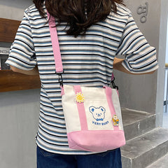Little Bear Canvas Shoulder Bags Women High-capacity Student Messenger Bag Handb