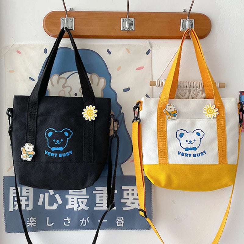 Little Bear Canvas Shoulder Bags Women High-capacity Student Messenger Bag Handb