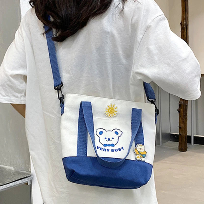 Little Bear Canvas Shoulder Bags Women High-capacity Student Messenger Bag Handb