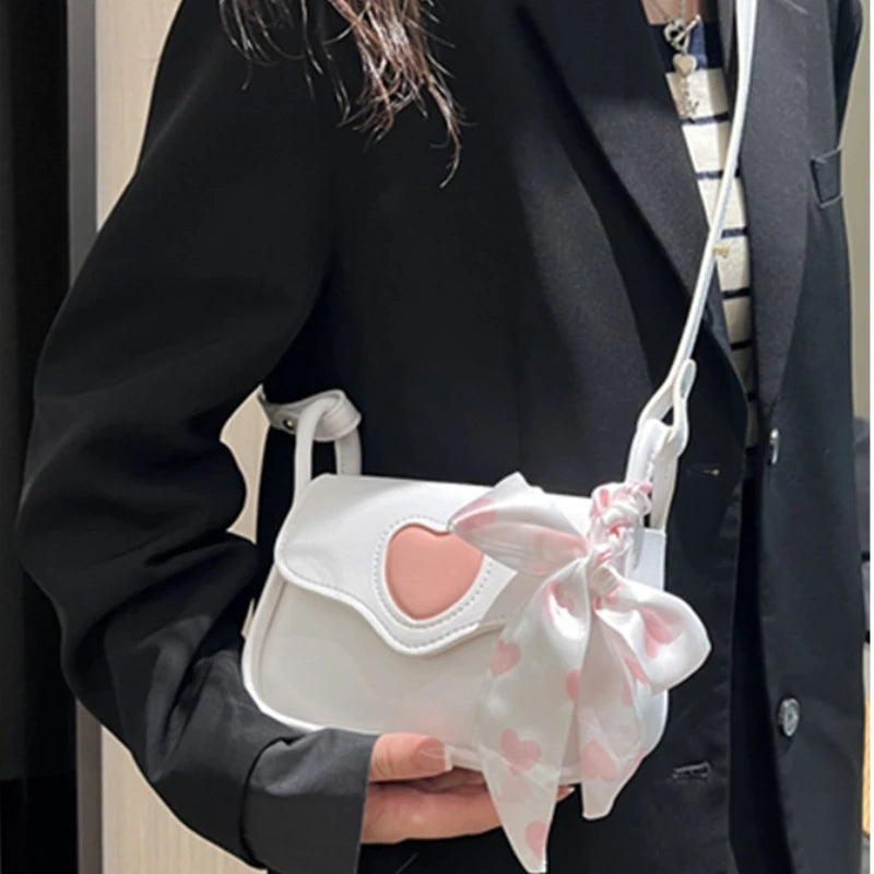 Love Heart Small Square Shoulder Bag Women's Messenger Bag with Scarf