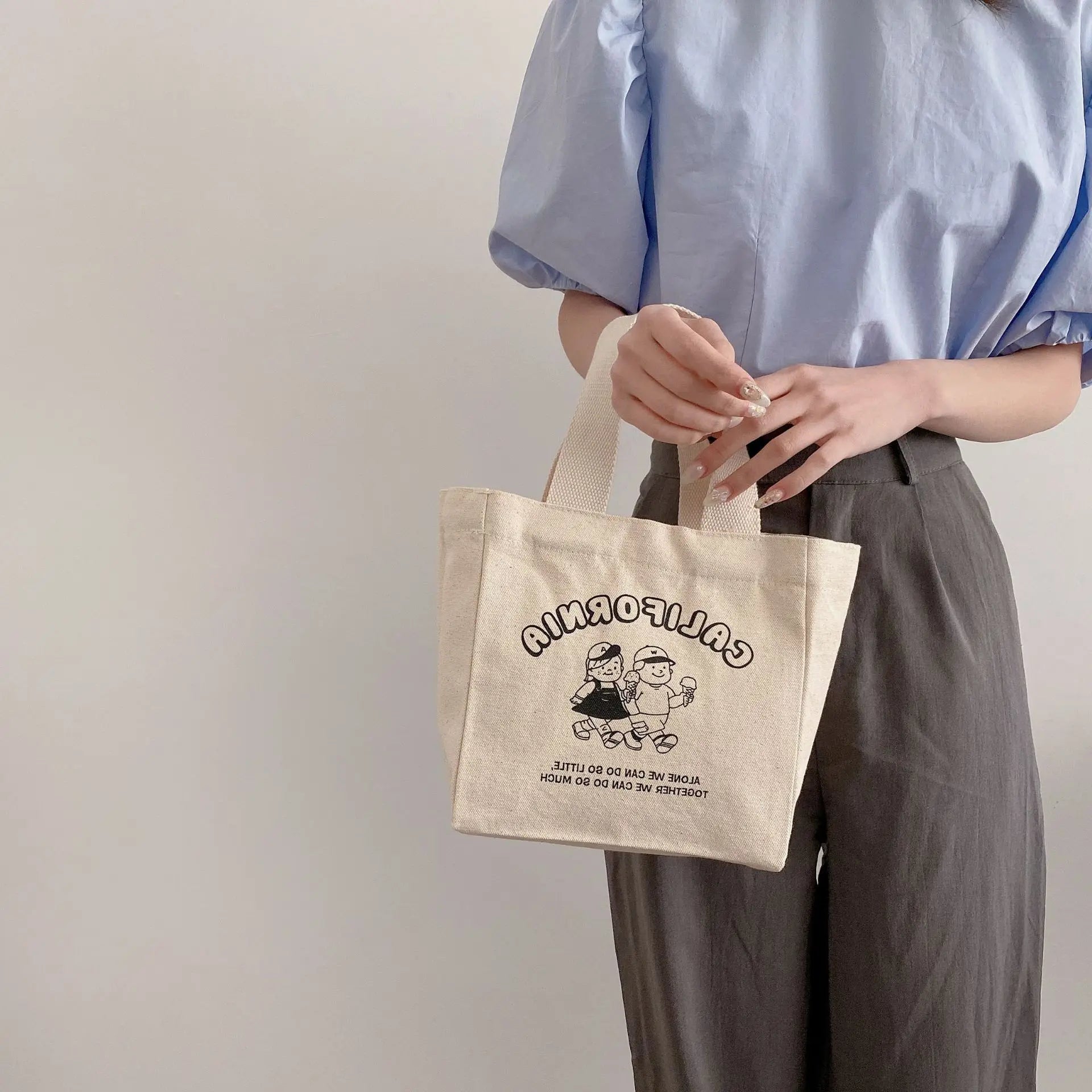 Canvas Lunch Bag Picnic Tote Small Handbag Pouch Food Storage Bags for Ladies