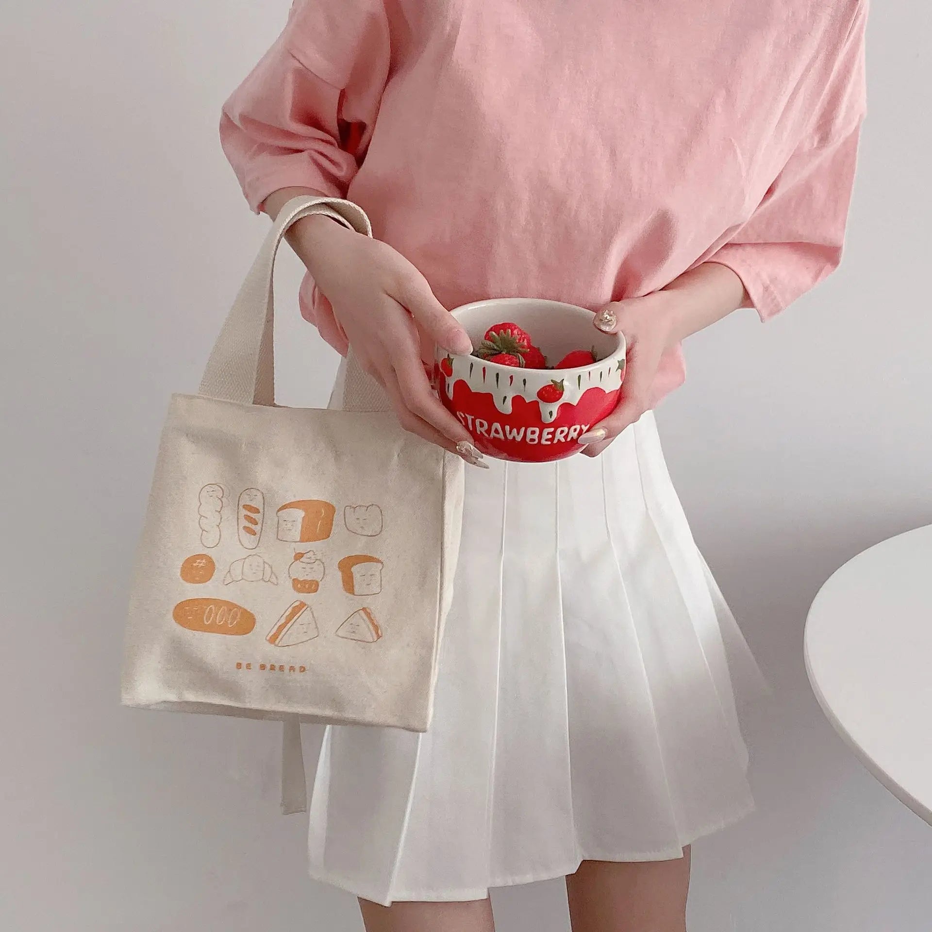 Canvas Lunch Bag Picnic Tote Small Handbag Pouch Food Storage Bags for Ladies