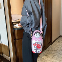 Matryoshka Doll Shoulder Bag Pink Crossbody Handbag Small Clutch for Women