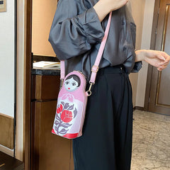 Matryoshka Doll Shoulder Bag Pink Crossbody Handbag Small Clutch for Women