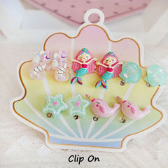Mermaid Flamingo Resin Earrings Ear Clips for Girls Kids