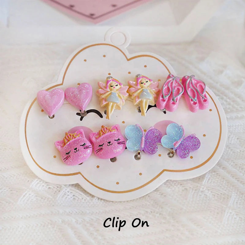 Mermaid Flamingo Resin Earrings Ear Clips for Girls Kids